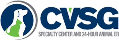 Silhouette of a dog and cat inside a blue circle next to the letters "CVSG".