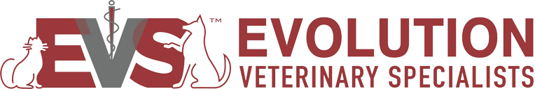 EVS logo featuring the initials with silhouettes of a cat and dog, alongside "Evolution Veterinary Specialists" text.